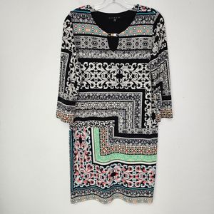 Tiana B. Dress Multicolor Geometric Print  Keyhole Neck Shift Sz M Artsy